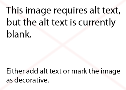 A képeknek helyettesítő szöveget kellene megadni, ami a kép tartalmát mutatja be röviden.  Ha nem írsz hozzá ilyet, jelöld be, hogy díszitésre használt kép. 